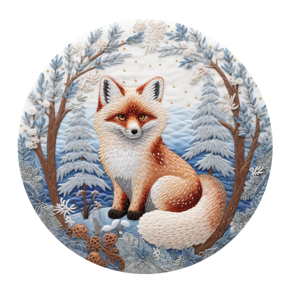 Christmas Ornaments Fox #2 Fabric Panel