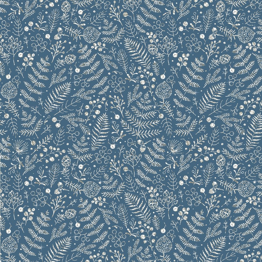 Christmas Florals Fabric - Blue