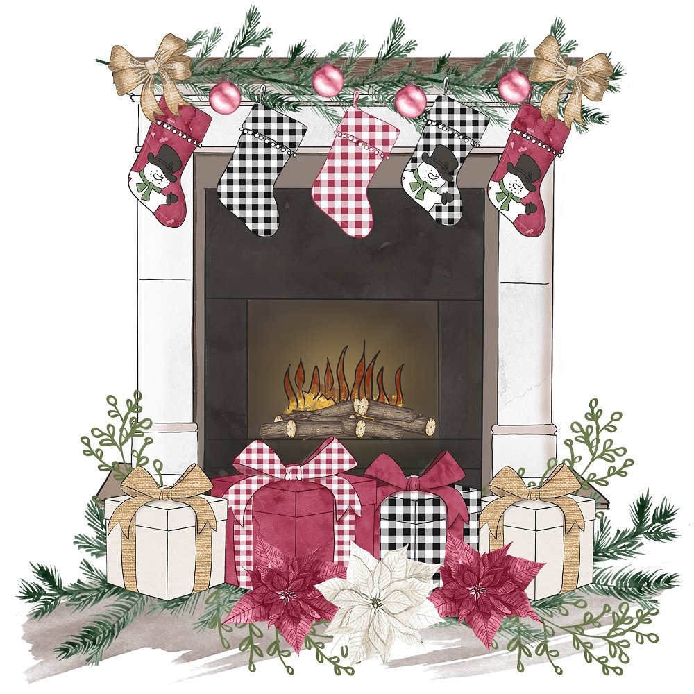 Christmas Home Scene #2 Fabric Panel