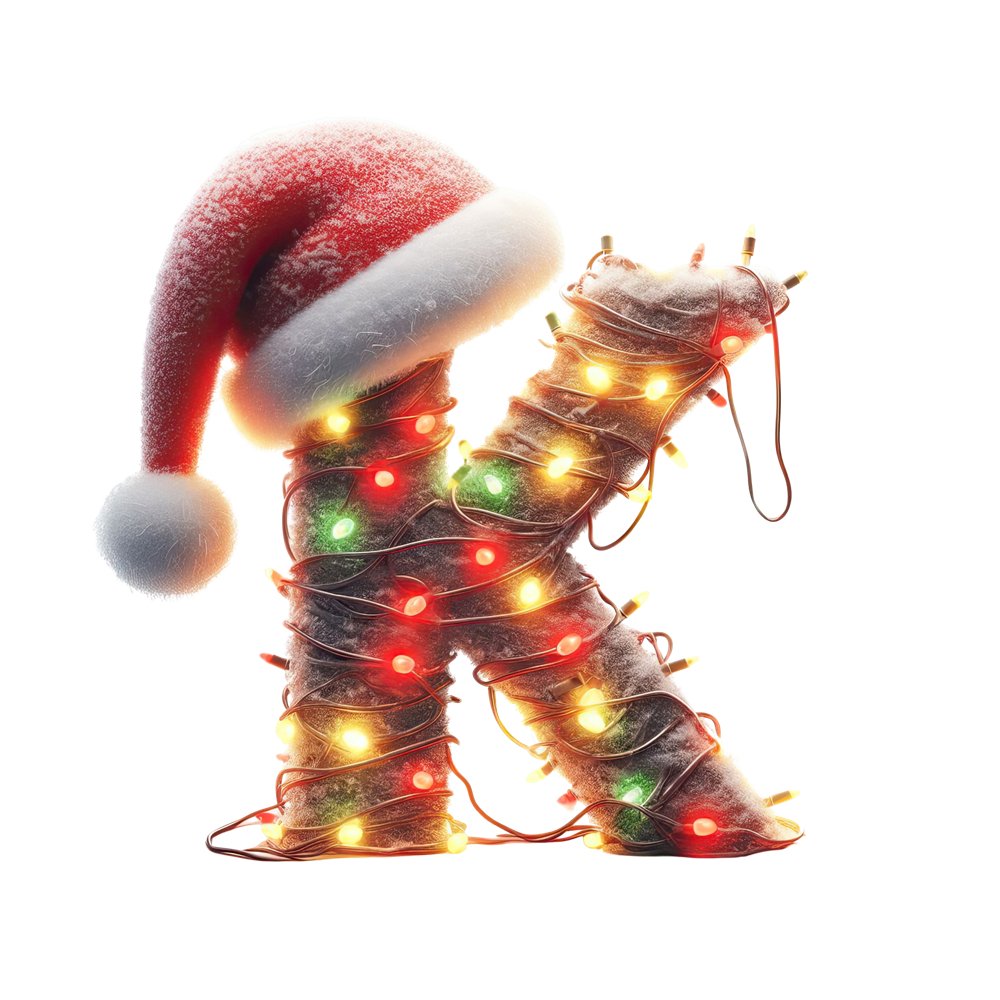 Christmas Lights Wrapped Letter ''K'' Fabric Panel