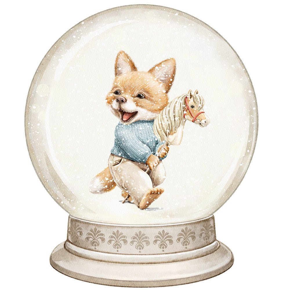 Christmas Little Critters Fox in Snow Globe Fabric Panel