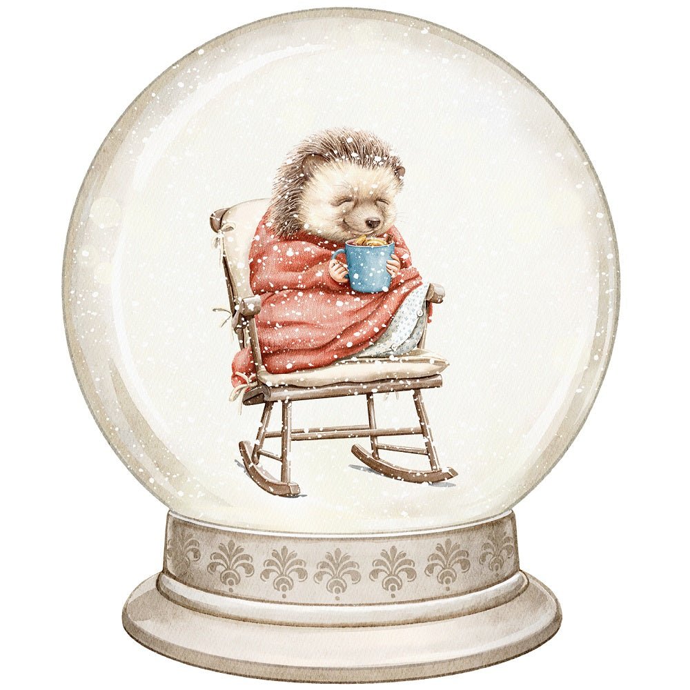 Christmas Little Critters Hedgehog in Snow Globe Fabric Panel