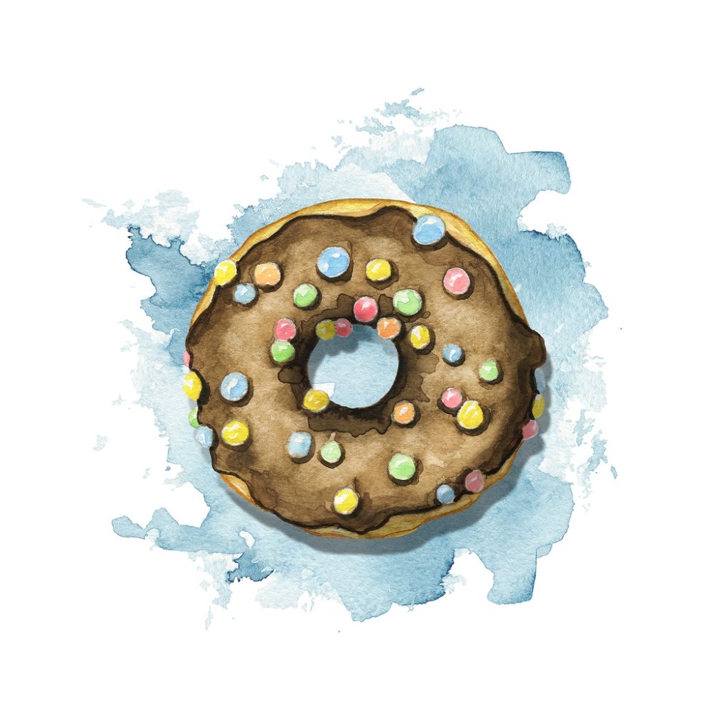 Watercolor Candied Doughnut Fabric Panel - Brown