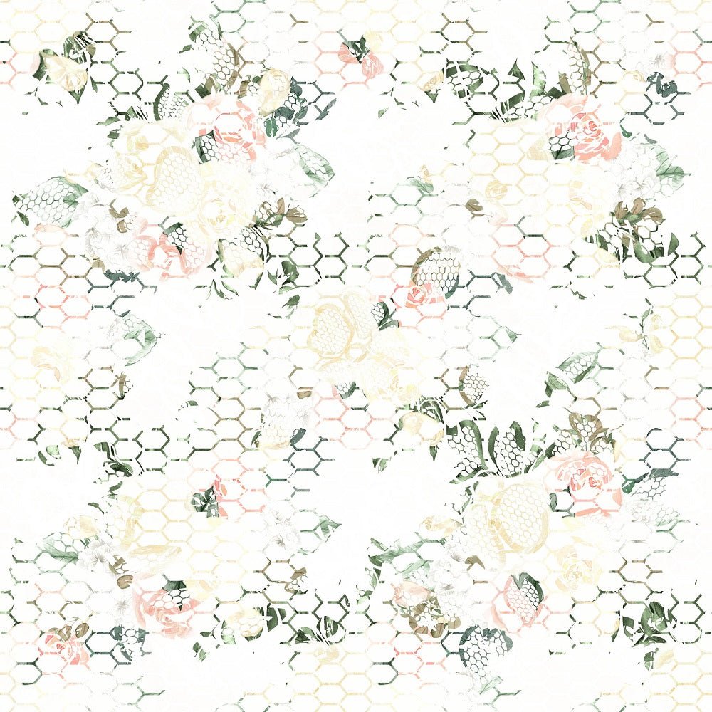 Watercolor Roses Bundles Faded Fabric - White