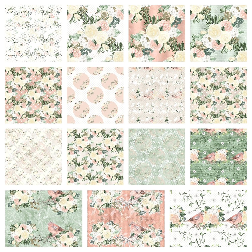Watercolor Roses Fat Quarter Bundle - 15 Pieces