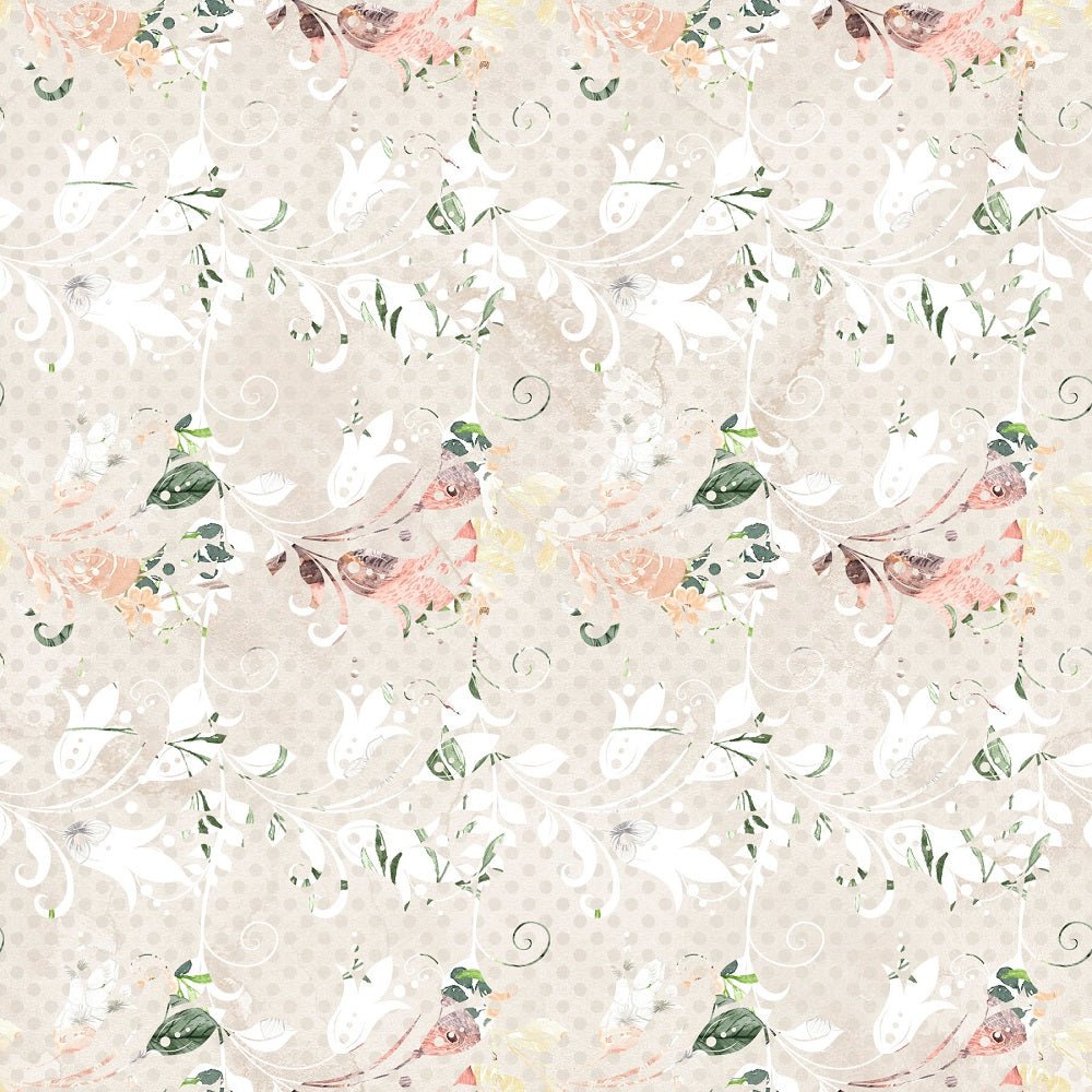 Watercolor Roses Floral on Dots Fabric - Tan