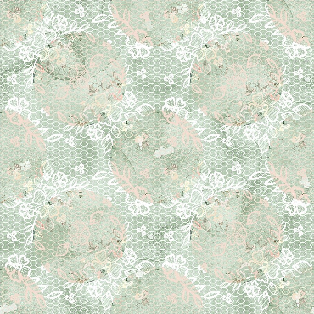 Watercolor Roses Lace Fabric - Green