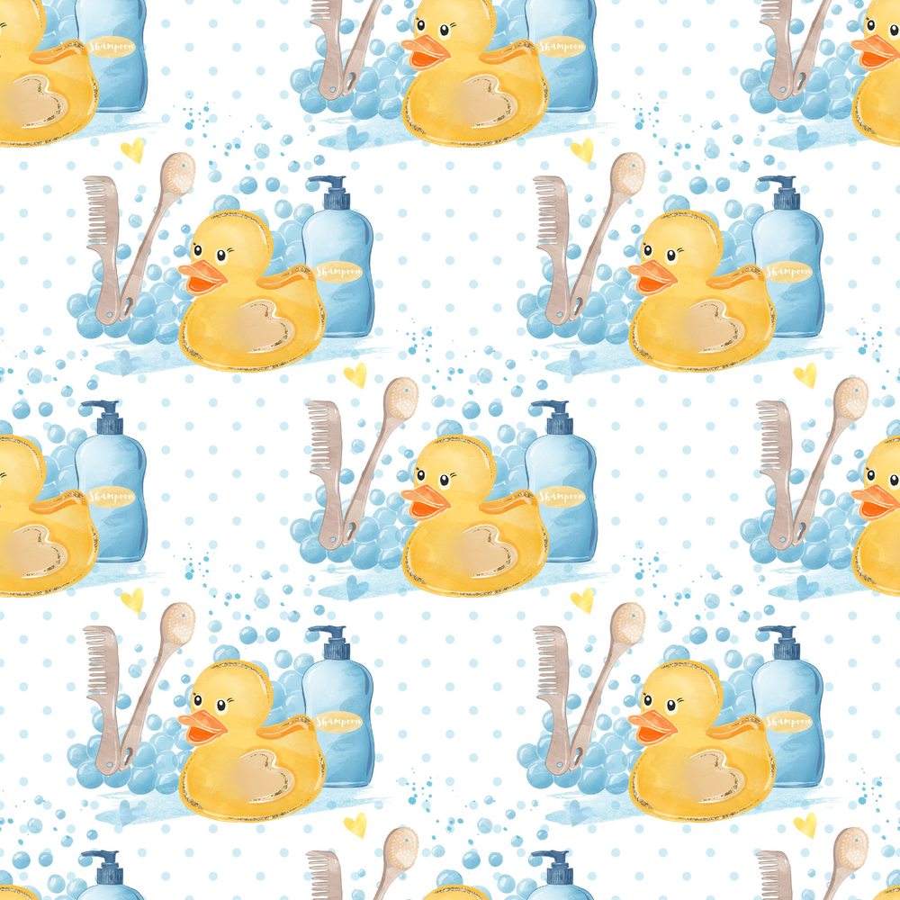 Watercolor Rubber Ducks #1 Fabric - White