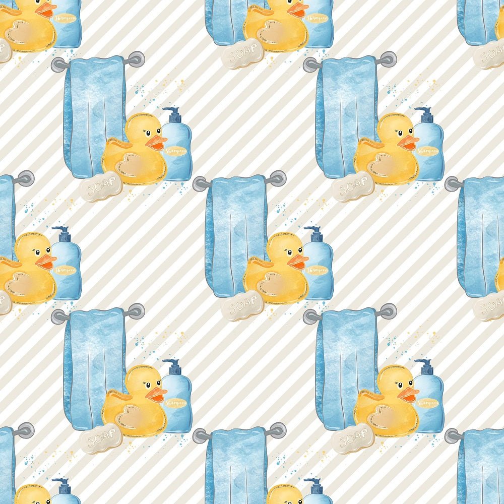 Watercolor Rubber Ducks #3 Fabric - White