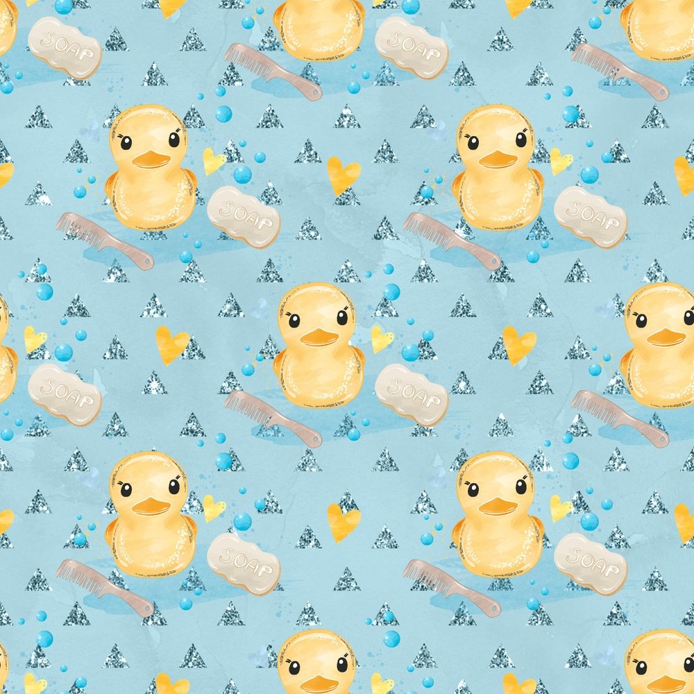 Watercolor Rubber Ducks 5 on Bubbles Fabric - Blue