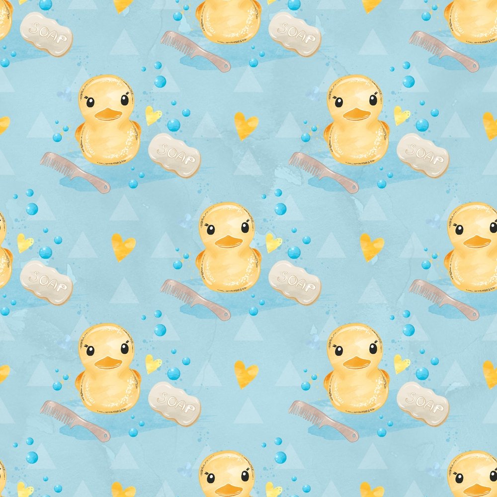 Watercolor Rubber Ducks 5 on Triangles Fabric - Blue