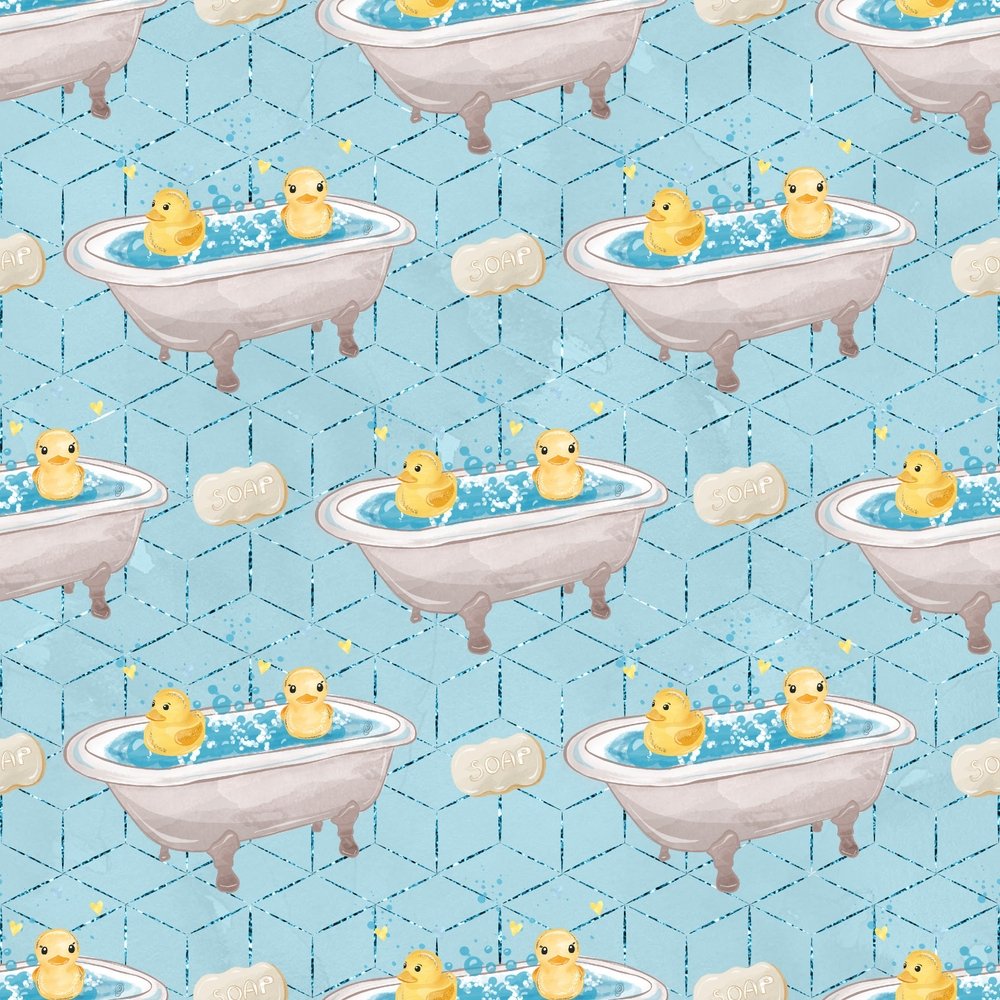 Watercolor Rubber Ducks #6 Fabric - Blue