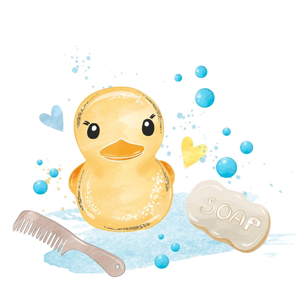 Watercolor Rubber Ducks Scene #1 Fabric Panel