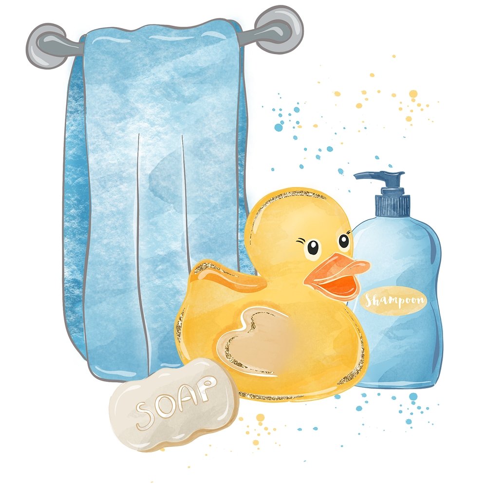 Watercolor Rubber Ducks Scene #2 Fabric Panel