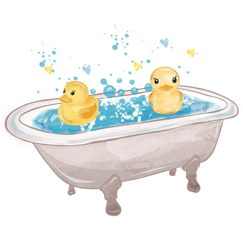 Watercolor Rubber Ducks Scene #3 Fabric Panel