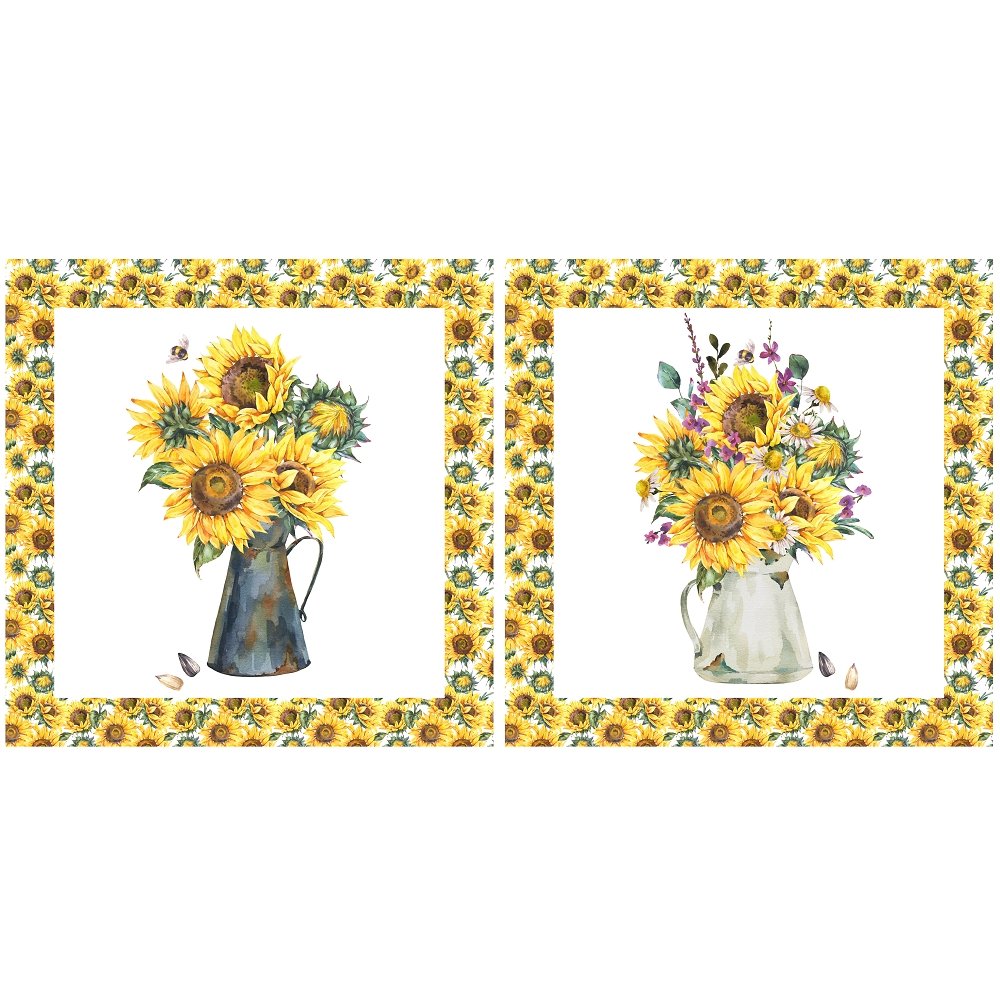 Watercolor Rustic Farmhouse Sunflower Pillow Panels