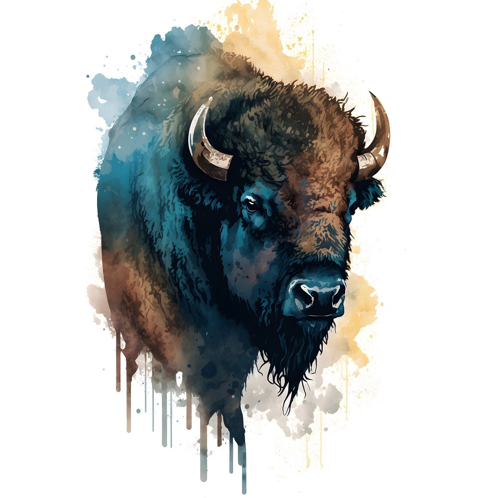 Watercolor Safari Buffalo Fabric Panel