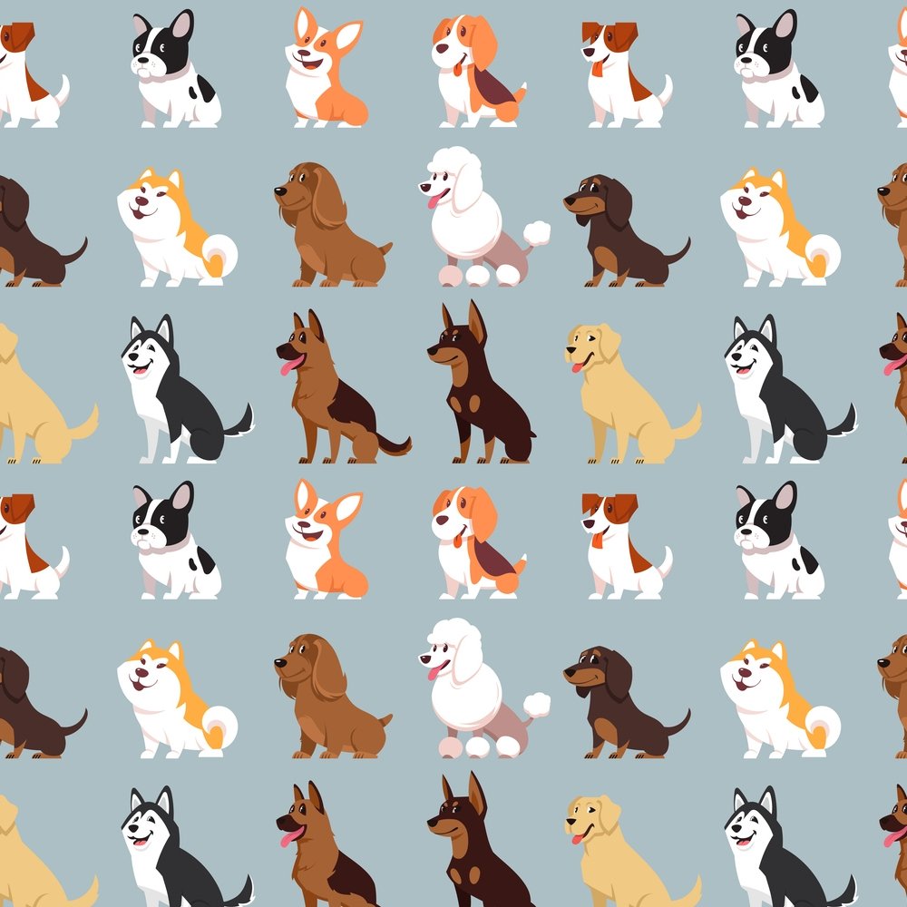 Cartoon Dog Breeds Fabric - Variation 1