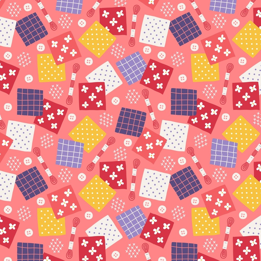 Cartoon Fabric Pieces With Supplies Fabric - Pink
