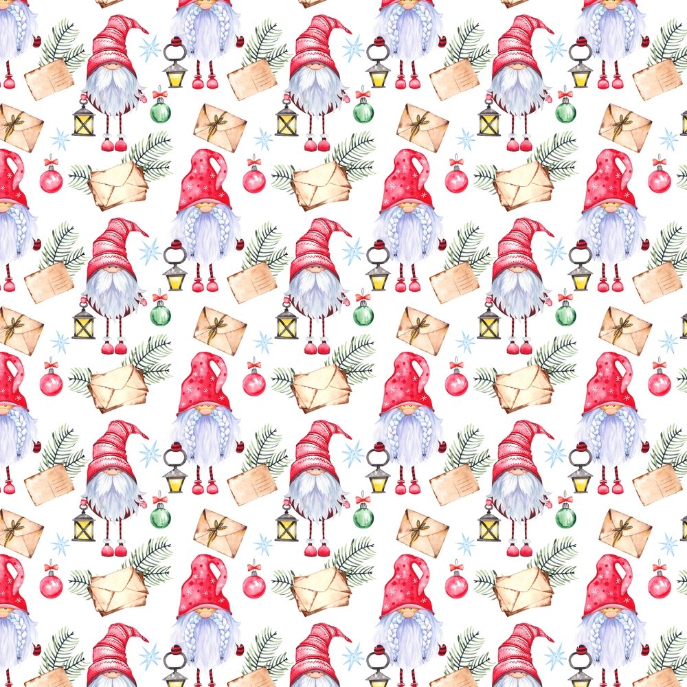 Christmas Forest Gnomes With Letters Fabric - White