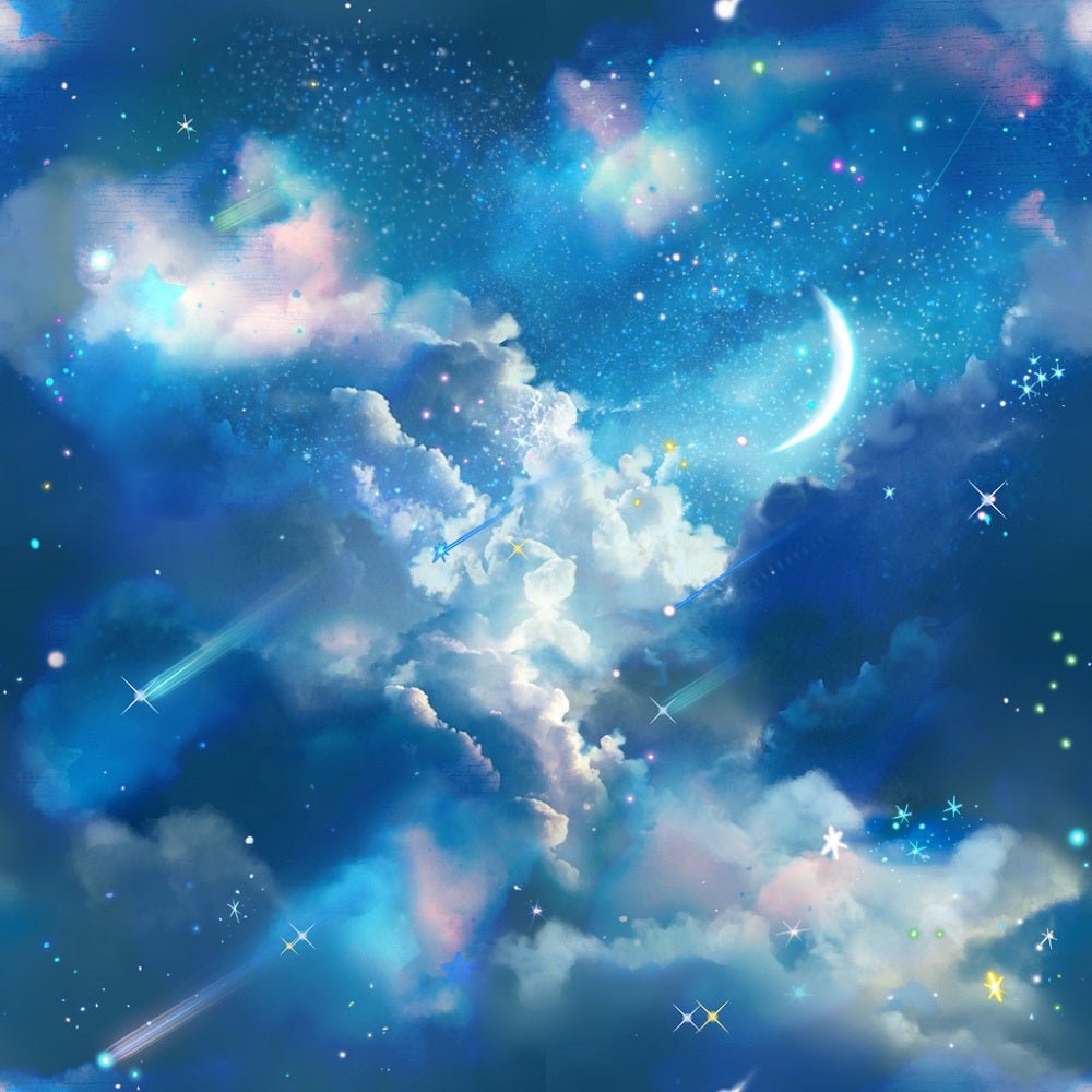 Watercolor Night Sky with Shooting Stars Fabric
