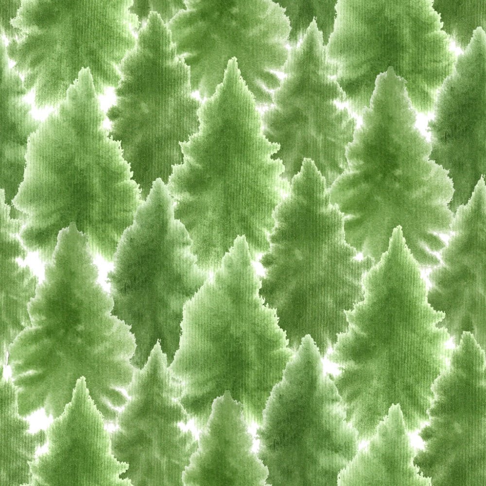 Watercolor Packed Fir Trees Fabric - Green