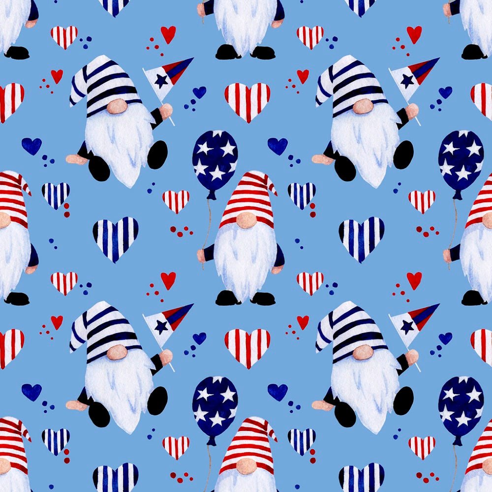 Watercolor Patriotic Gomes and Hearts Fabric - Blue