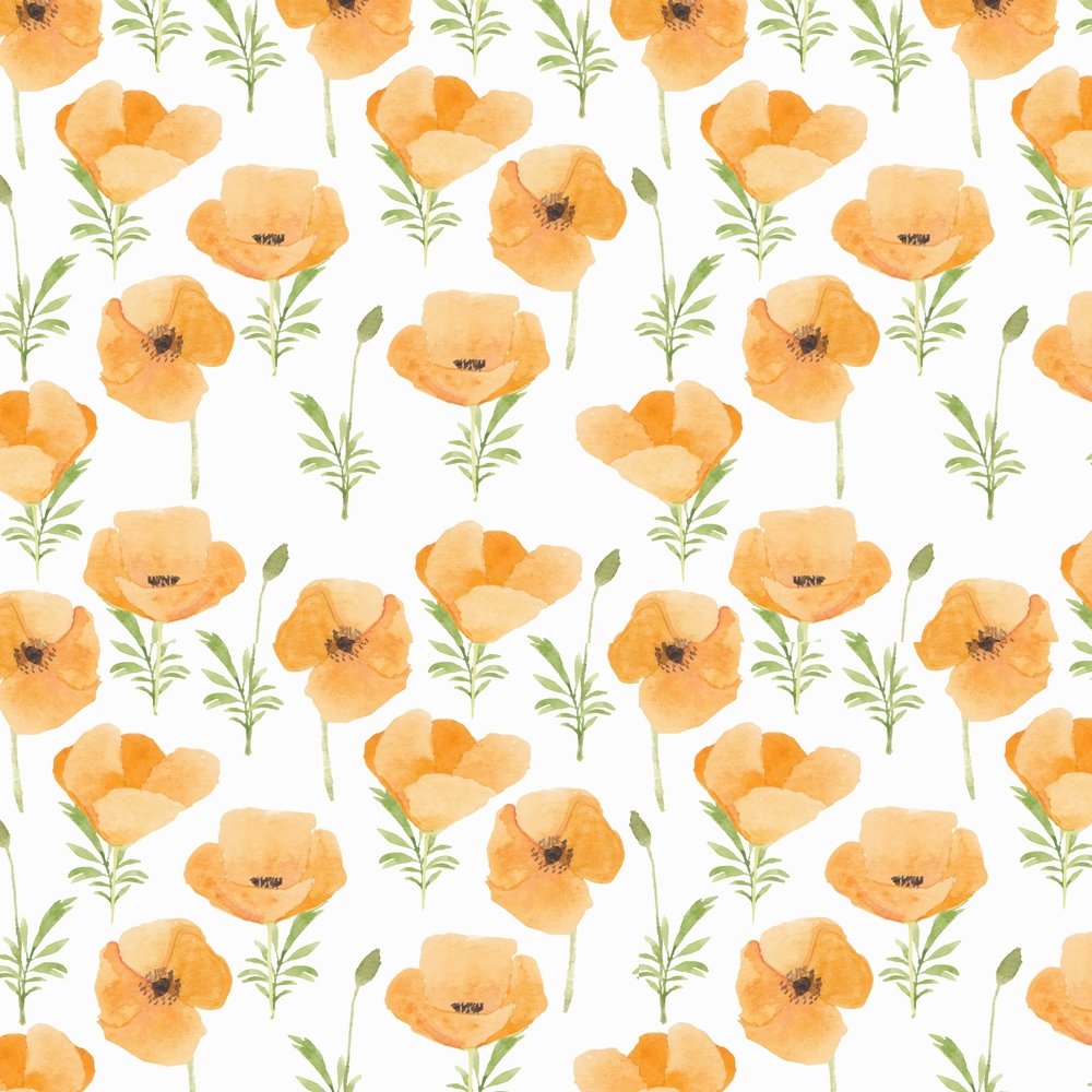 Watercolor Poppy Flower Fabric - Orange