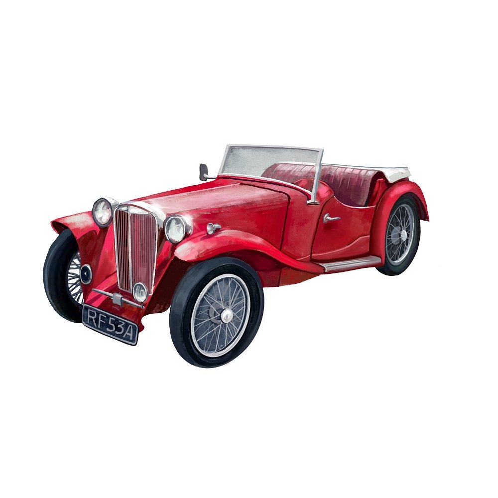 Watercolor Red Retro Car Fabric Panel