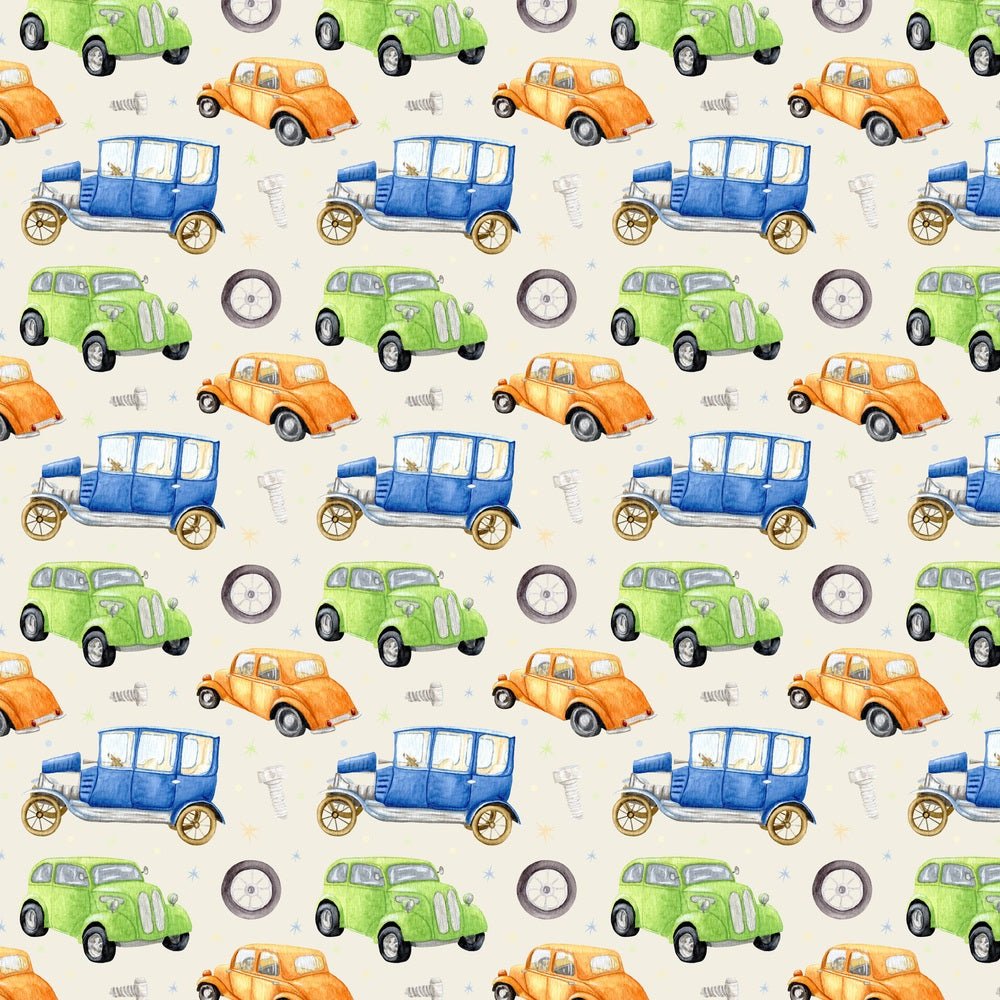 Watercolor Retro Cars Fabric