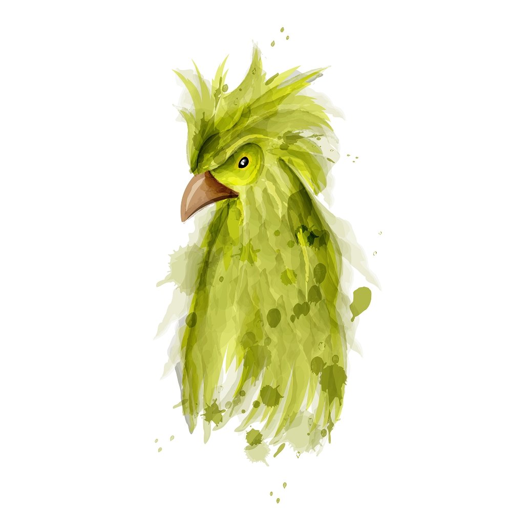 Watercolor Rooster Head Fabric Panel - Green