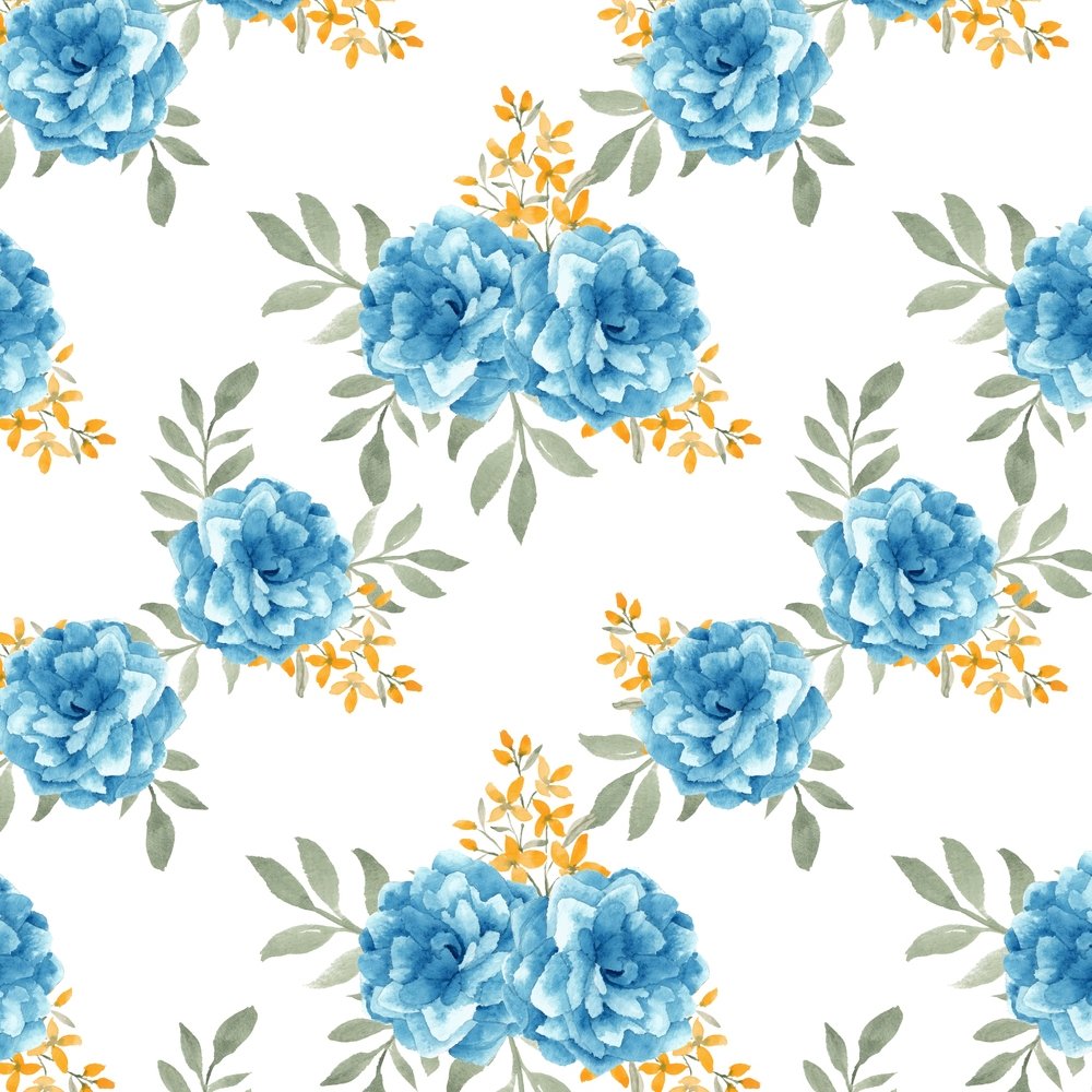Watercolor Rose Fabric - Blue