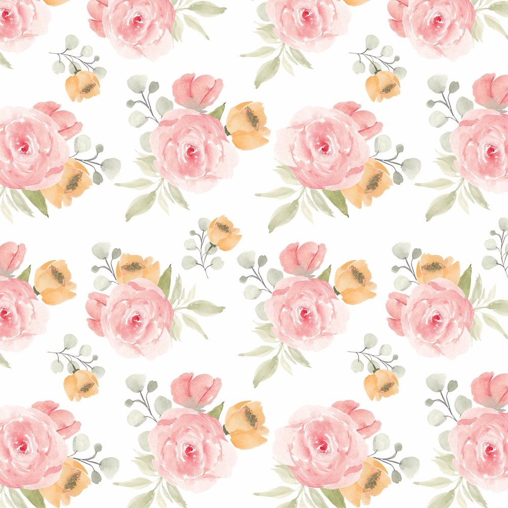 Watercolor Rose Floral Pattern Fabric - Pink