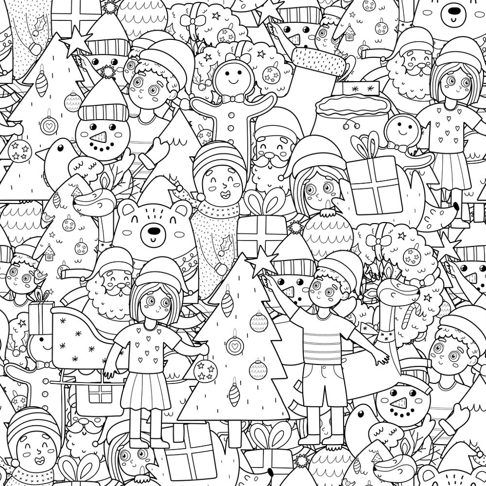 Christmas Doodles Fabric - Black & White