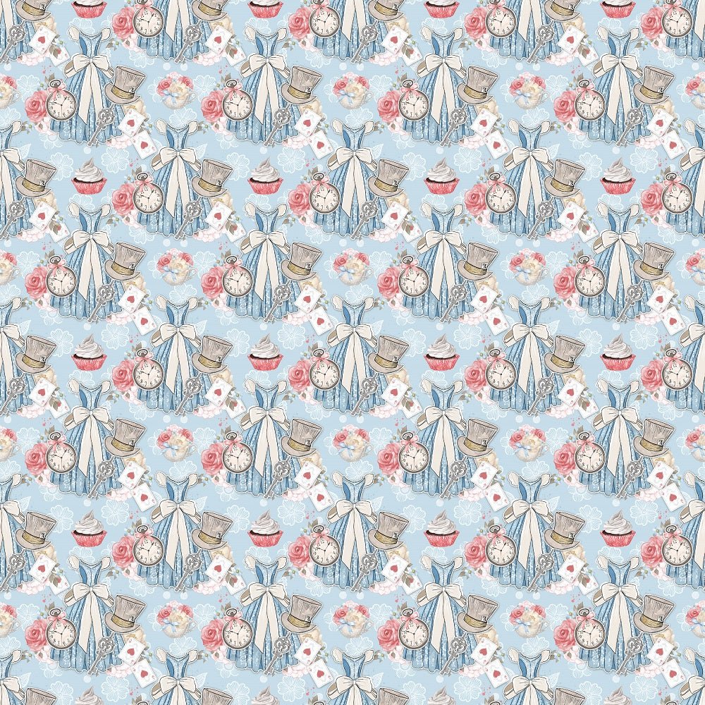 Watercolor Alice in Wonderland Pattern #2 Fabric