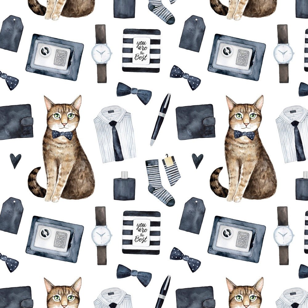 Watercolor Business Cat Fabric