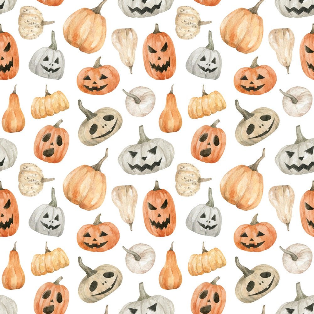 Watercolor Halloween Still Life Pumpkins Fabric