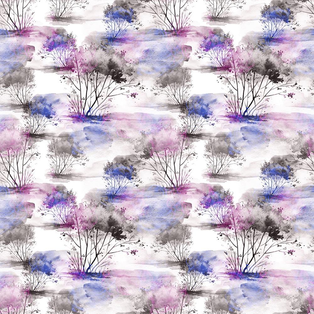 Watercolor Landscape Fabric - Black
