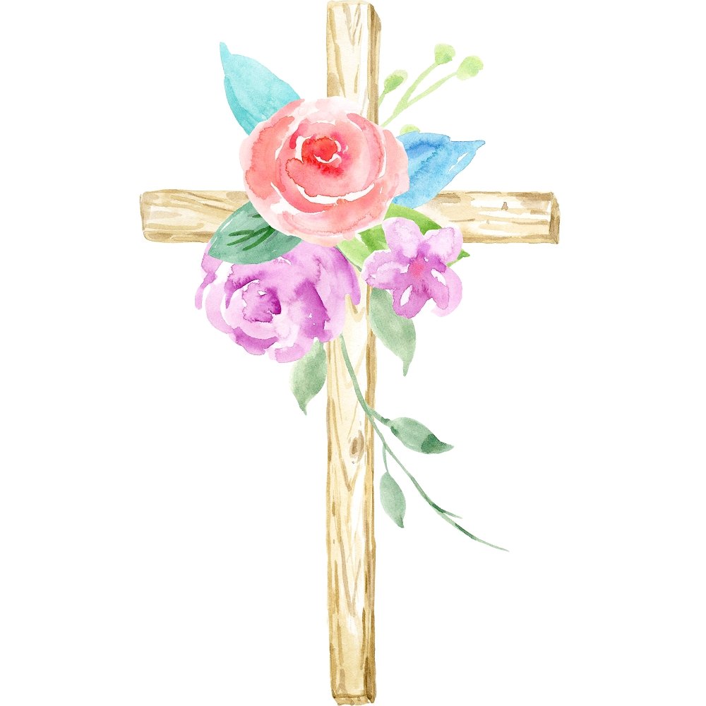 Watercolor Light Wooden Floral Cross Fabric Panel