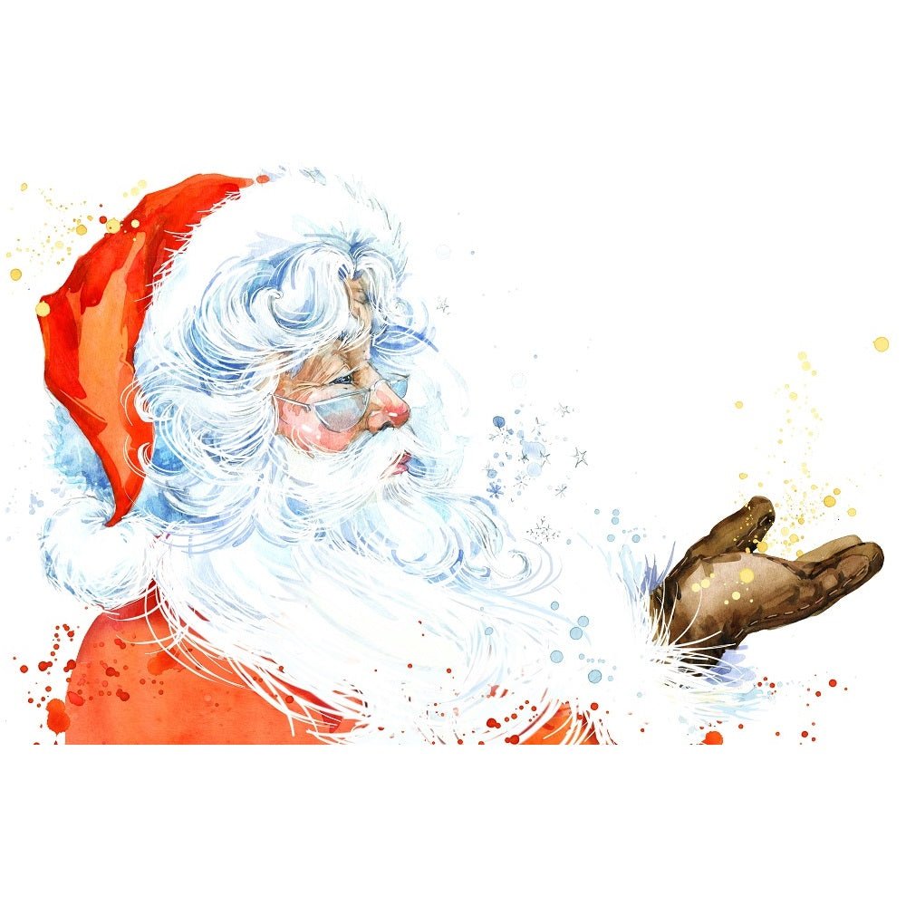 Watercolor Magical Santa Claus with Glasses Fabric Panel