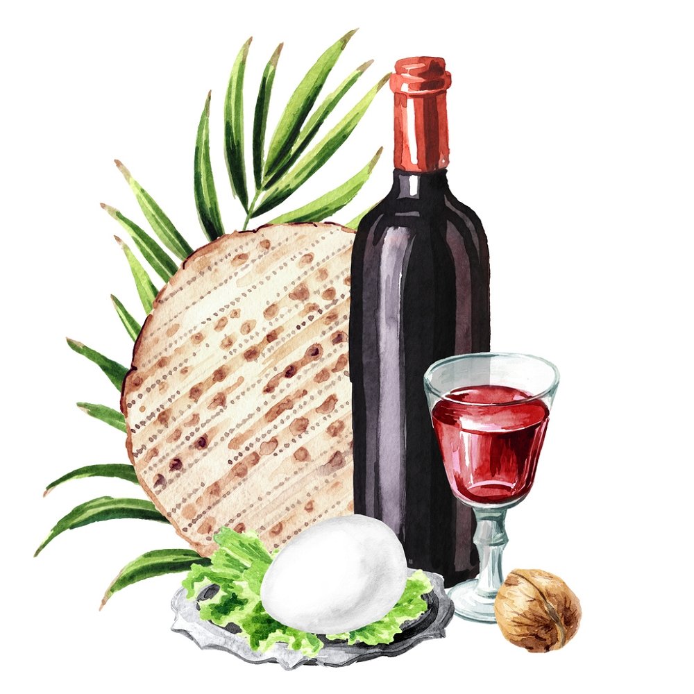 Watercolor Passover Seder Meal Fabric Panel