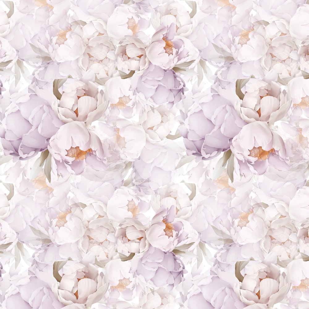 Watercolor Peony Bundles Fabric - White