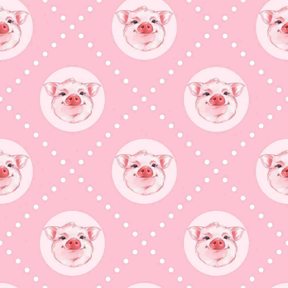 Watercolor Pig Faces on Diagonal Dots Fabric