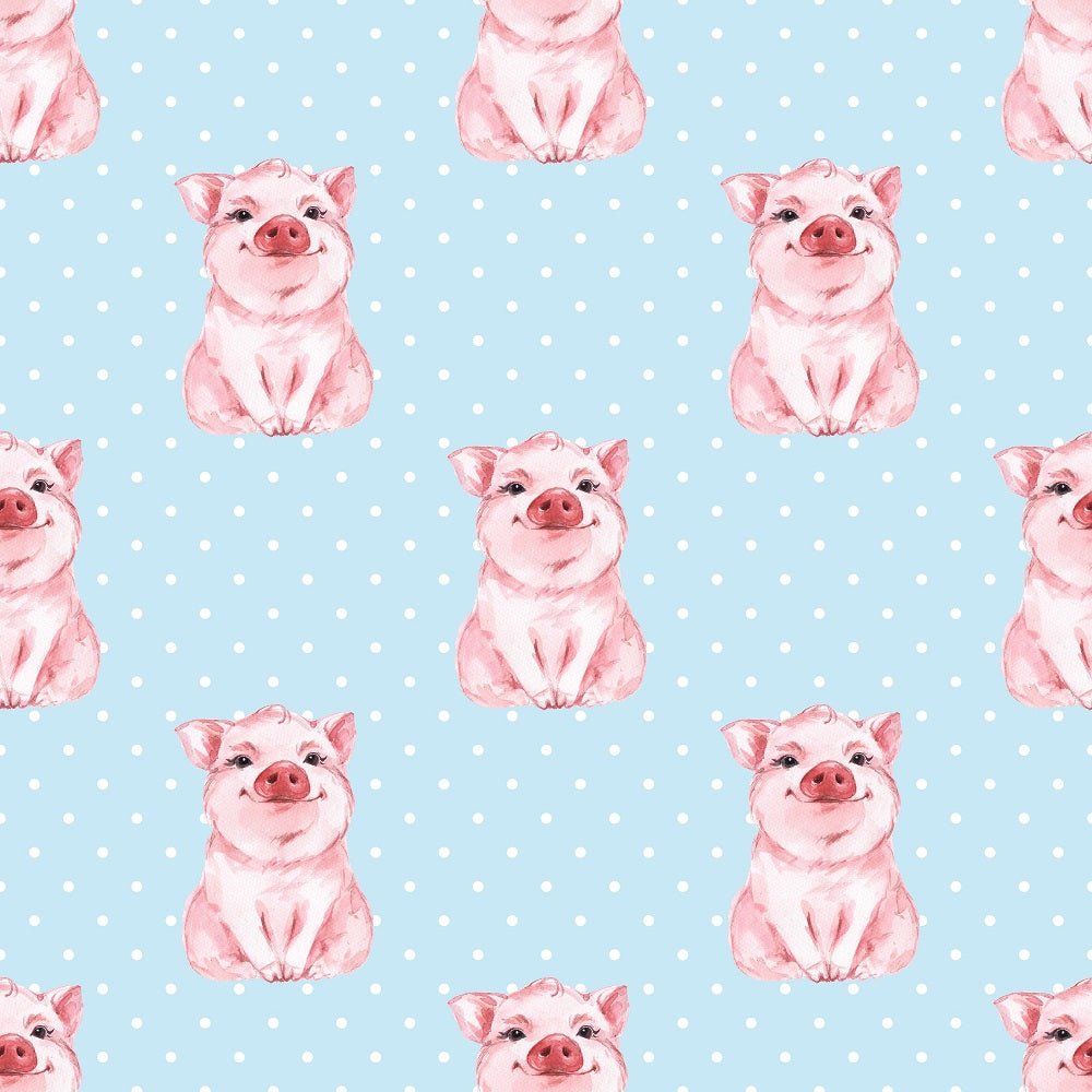 Watercolor Pigs on Dots Fabric - Blue