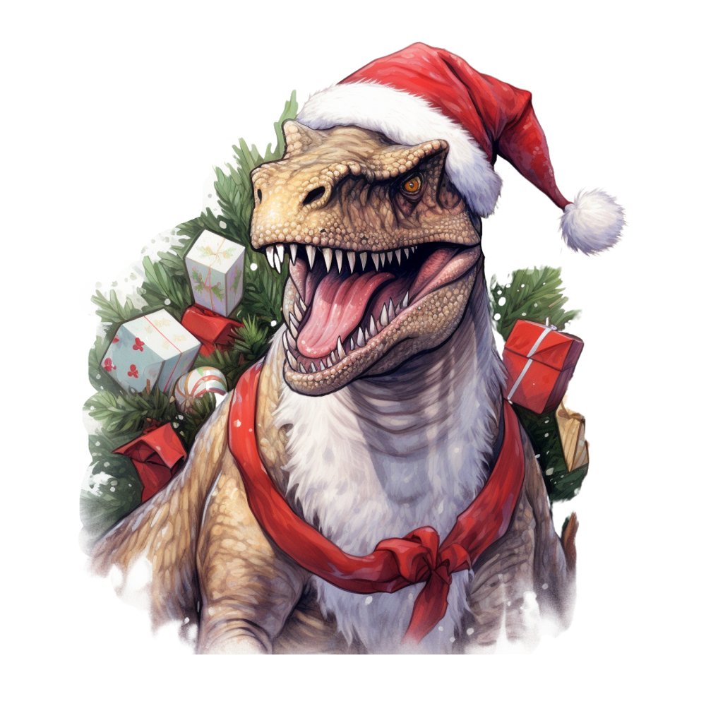 Christmas Animals T-Rex #1 Fabric Panel