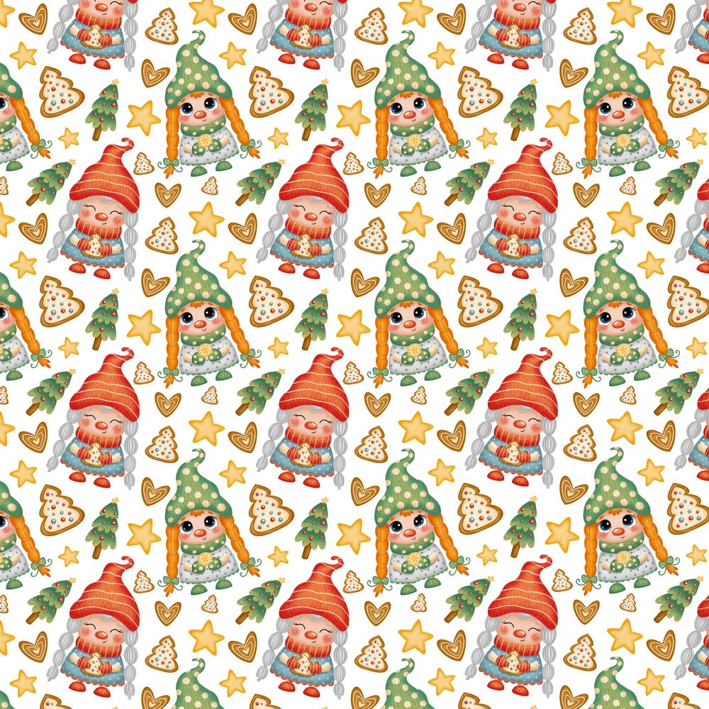 Christmas Cookies & Gnomes Fabric - Multi