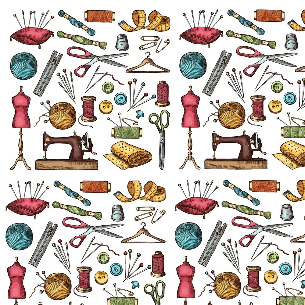 Vintage Sewing Workshop Fabric - White