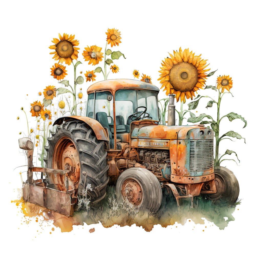Vintage Tractor & Sunflowers #6 Fabric Panel