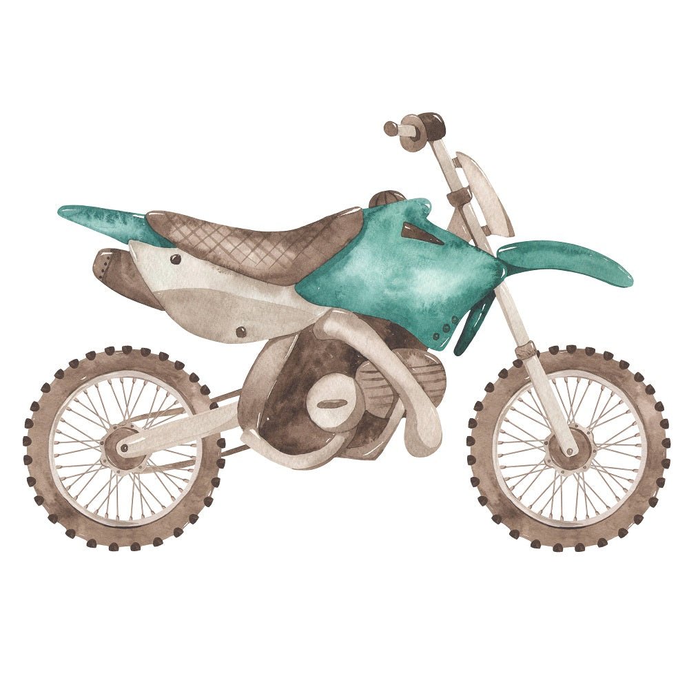 Watercolor Dirt Bikes Fabric Panel - Green