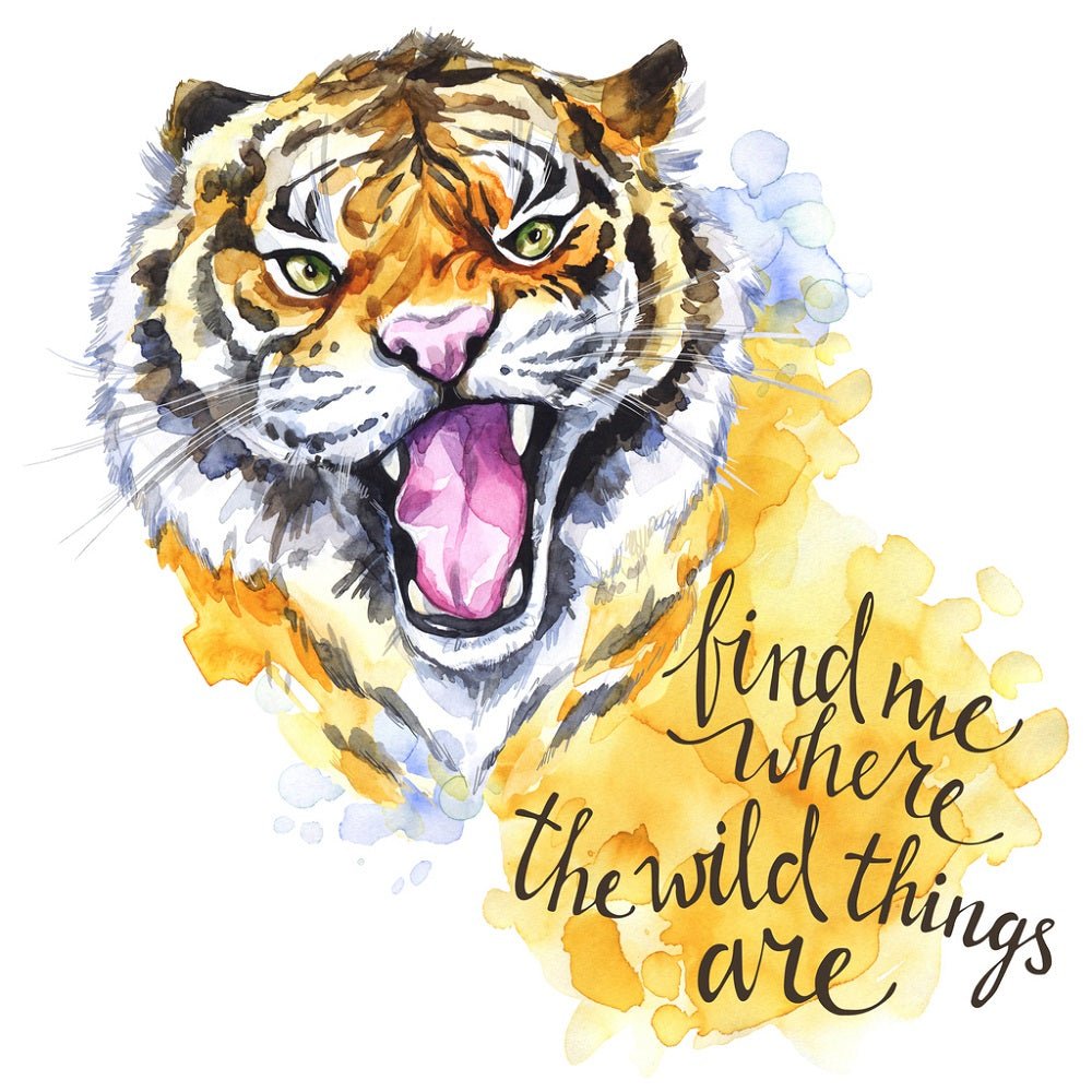 Watercolor Inspirational Roaring Tiger Fabric Panel